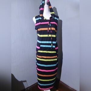 Bobbie Brooks Multicolor Striped Hooded Maxi Dress | Sleeveless Casual Stripes
